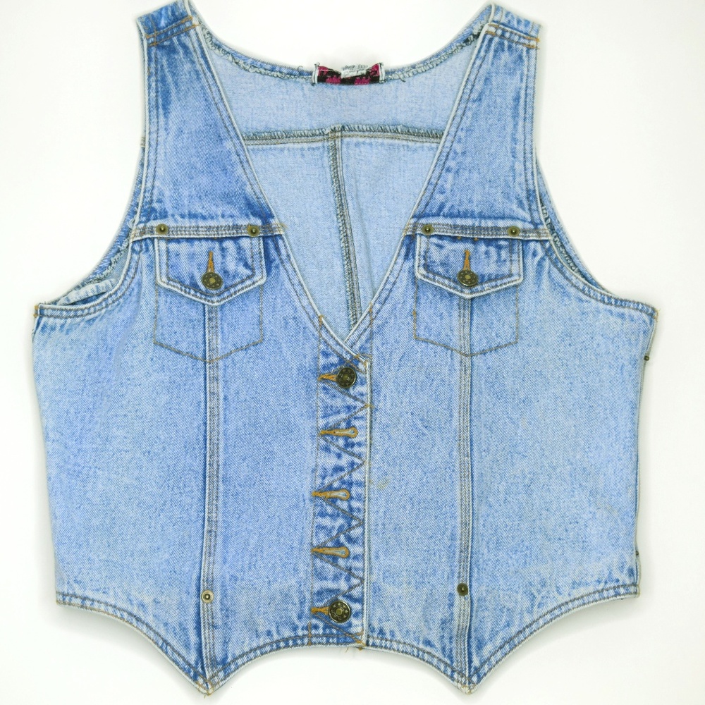 VTG Ruckus Button Front Denim Jean Vest Jacket 90s